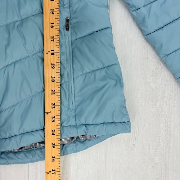 Columbia Omni Heat Puffer Coat Jacket Womens M Hooded Light Blue Full Zip Winter - Picture 15 of 16